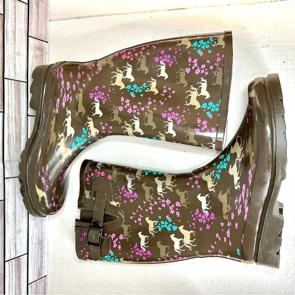 WESTERN Chief Mud Barn Rain Rubber Boots Size 7. “Horse Dance -Chestnut” Pattern - Picture 3 of 13